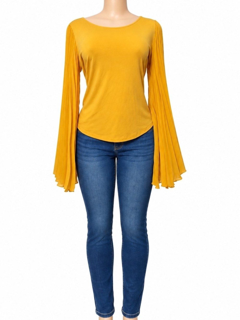 Antthony Mustard Pleated Bell Sleeve Blouse